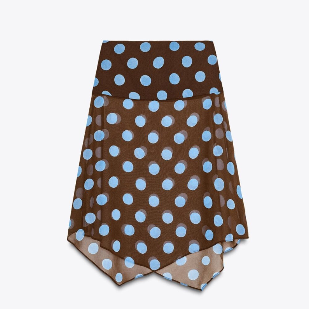 Polka dot asymmetric skirt - Brown Blue